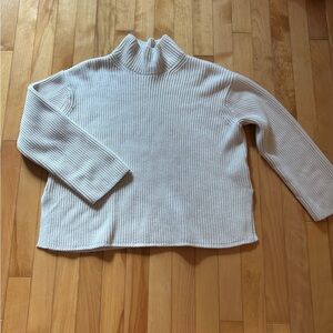 Cozy Cream Ribbed 100% Cotton Mock Neck Sweater